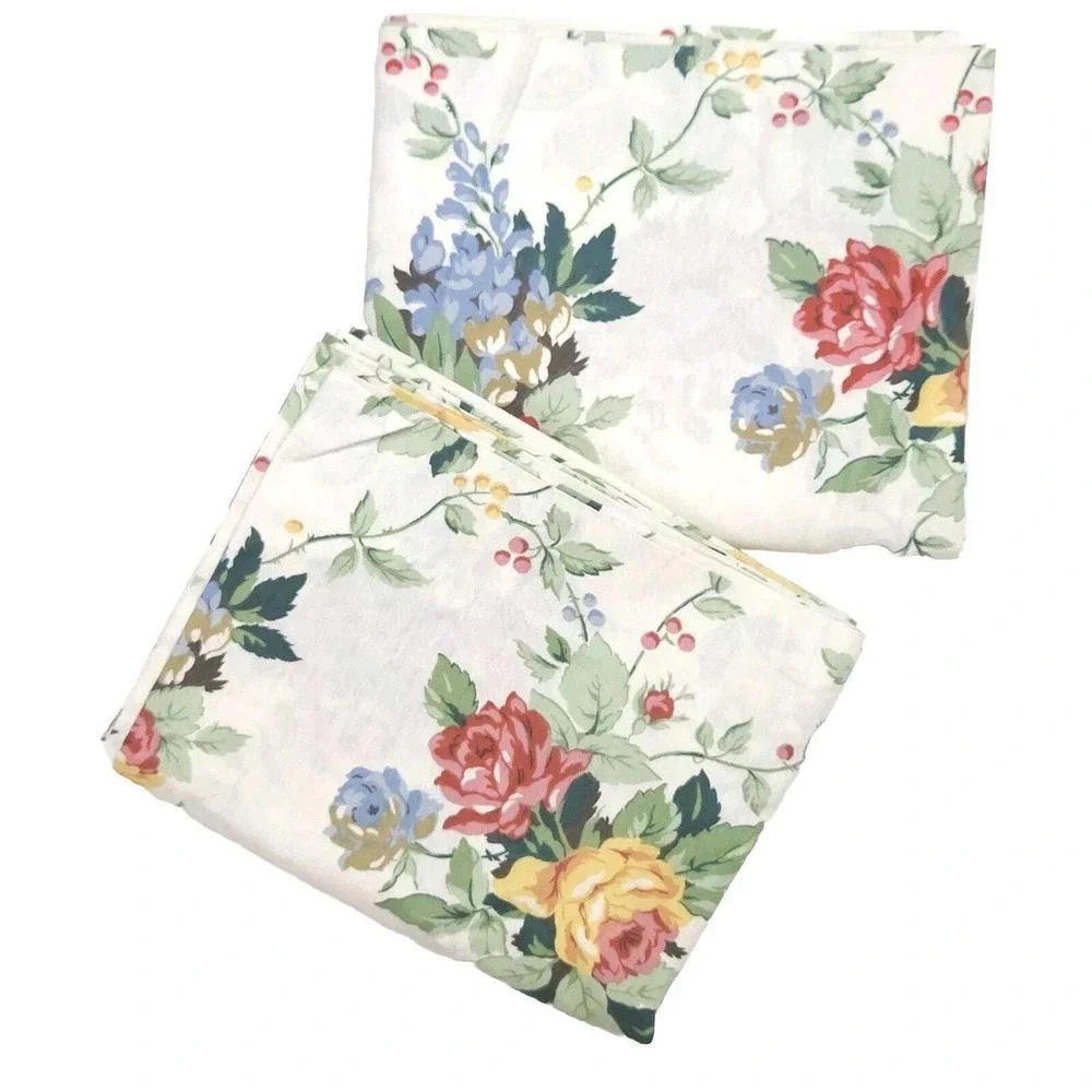 VTG Croscill Valance Curtain Floral Lined Shabby Cottage Romantic 88x18 2pcs USA